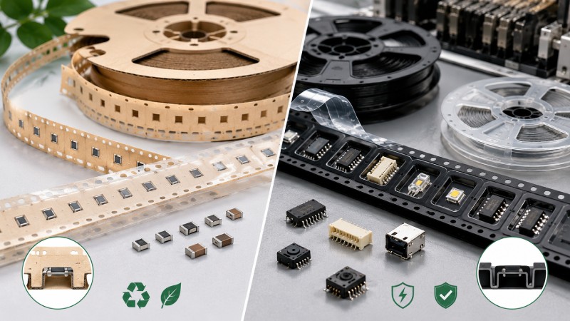 Comparison of paper carrier tape and embossed plastic carrier tape for sustainable electronic component packaging